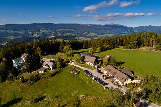 Urlaub am Bauernhof beim Orthofer in St. Jakob im Walde Luftaufnahme Gasthof-Pension "Orthofer".